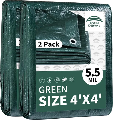 Vista 70 de RAINDEWAY Tarps 7x7 pies (paquete de 2) - 5.5 mil, cubierta de lona de polietileno impermeable multiusos con ojales de metal y bordes reforzados