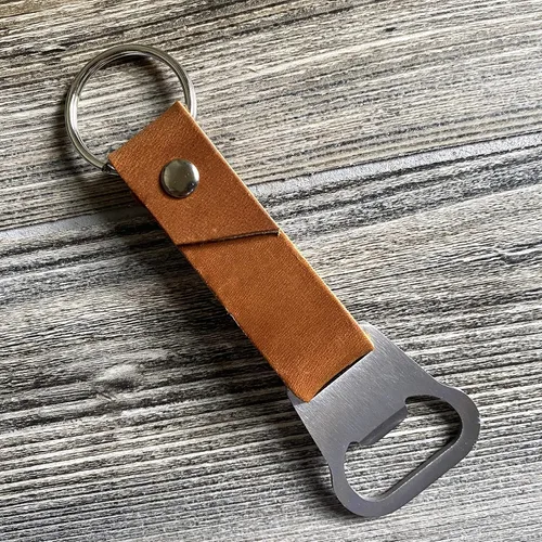 Vista 4 de Personalized Bottle Opener Keychain Leather - 3rd Anniversary Gift, Gift for Him, Father's Day Present