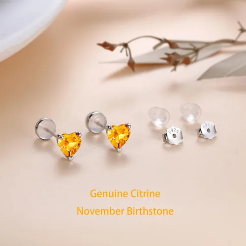 Vista 4 de Aretes de piedra natal de corazón de 0.8 quilates para mujer, chapados en oro blanco de 18 quilates, aretes de plata de ley S925 preciosos aretes