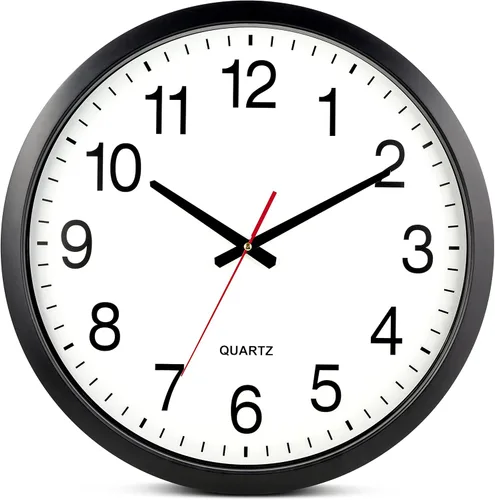 Vista 8 de Bernhard Products - Reloj de pared negro silencioso sin marcas de 20 cm, de cuarzo, funciona con pilas, redondo, fácil de leer, hogar, oficina