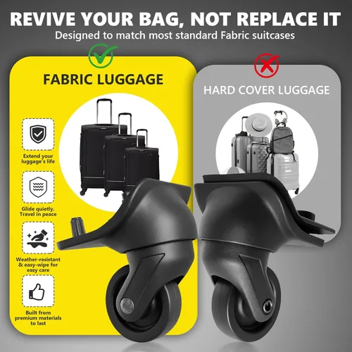 Vista 6 de Ruedas de equipaje de repuesto para maleta, piezas de repuesto de ruedas giratorias, maleta con ruedas, kit de equipaje (4 piezas)