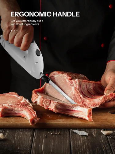 Vista 2 de Reemix Cuchillo Eléctrico con Mango, Potente Juego de Cuchillos Eléctricos de 150W para Cortar Carnes, Aves, Pan, Tenedor de Servir y 2 Cuchillas