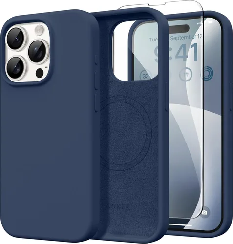 Vista 130 de GONEZ Funda magnética para iPhone 14, compatible con Magsafe, con protector de pantalla + protector de cámara, forro de microfibra antiarañazos