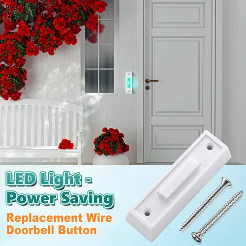 Vista 3 de Saillong Botón de timbre con iluminación LED con cable, botones de timbre de repuesto para puerta de garaje, botón de montaje en pared, interruptor