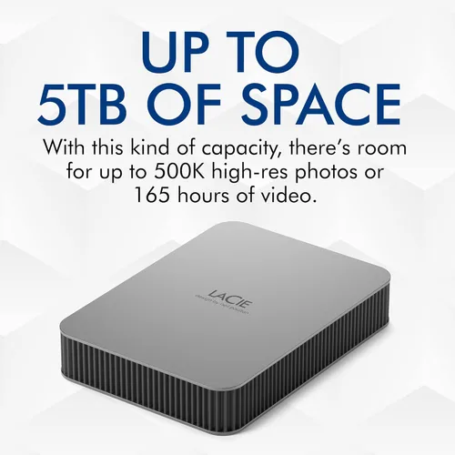 Vista 3 de LaCie Mobile Drive - Disco duro externo portátil de 1 TB - Moon Silver, USB-C 3.2, para PC y Mac, reciclado, con Adobe All Apps Plan y Rescue