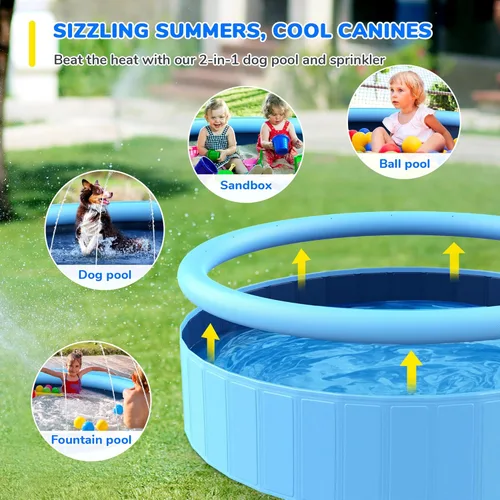 Vista 3 de Piscina plegable para perros de 87 pulgadas, piscina con aspersor para niños, antideslizante y resistente, para perros pequeños, bañeras infantiles