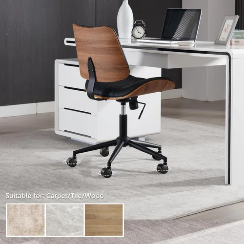 Vista 7 de Silla de oficina en casa, sin brazos con ruedas, silla de escritorio pequeña de altura ajustable, silla de computadora giratoria de piel sintética