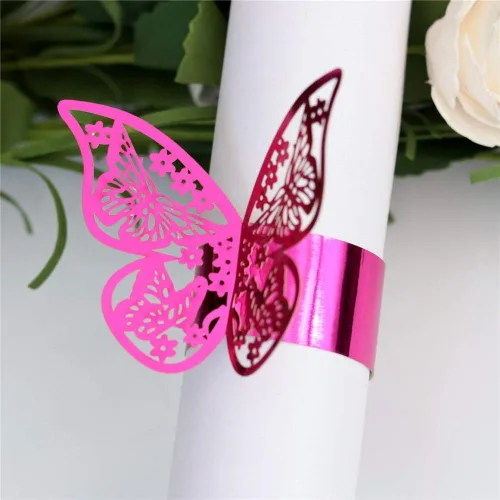 Vista 8 de Lavandi Servilletas de papel de mariposa 3D, 100 unidades, para bodas, fiestas, decoración de mesa, restaurante (dorado)