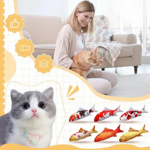 Vista 4 de Barydat 6 cojines suaves en forma de pez de 12 pulgadas, almohada realista de juego de carpa para gatos, regalo de cumpleaños (estilo clásico)