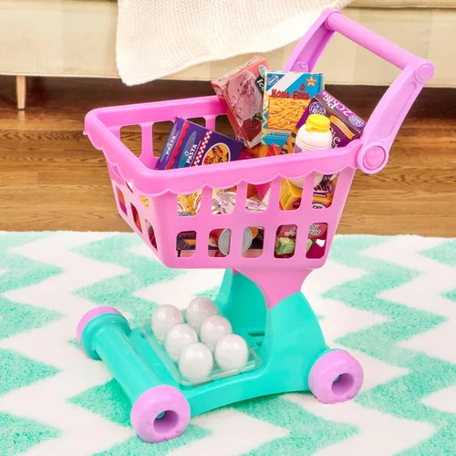 Vista 3 de Battat Círculo de juego - Carrito de compras y juego de comestibles para niños - Comida de juguete - Cocina de juego - Juego de simulación - Más