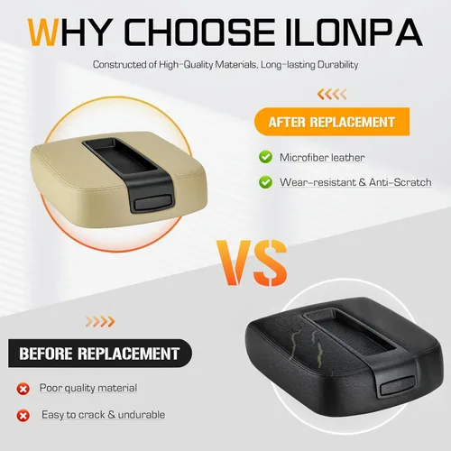 Vista 4 de ILONPA Cubierta beige para reposabrazos de consola central para Chevy Silverado Avalanche Tahoe Suburban, GMC Sierra Yukon XL de repuesto