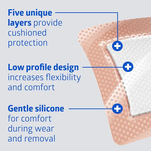 Vista 2 de Medline Optifoam Gentle EX - Apósito adhesivo de espuma con bordes, cuadrado de 4 x 4 pulgadas (10 unidades)