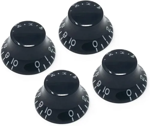 Vista 5 de Pomos de campana para sombrero de copa ámbar compatibles con guitarra eléctrica Gibson Les Paul (juego de 4) se adapta a 24 macetas de eje dividido