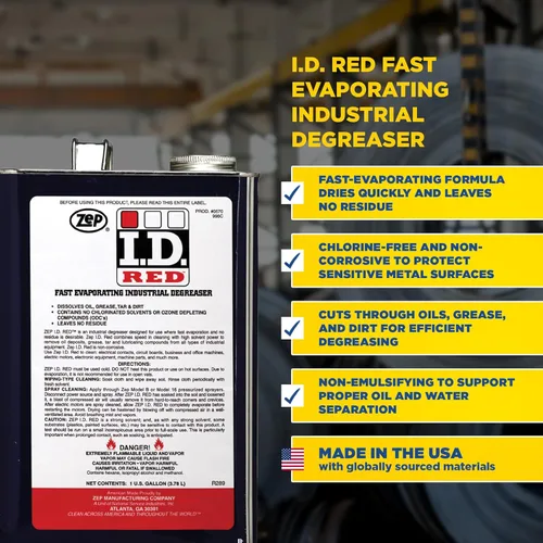 Vista 3 de Zep Desengrasante industrial I.D. Red Liquid Fast Evaporating Industrial - 1 galón (caja de 4) - 57024 - Desengrasante de solvente eficaz diseñado