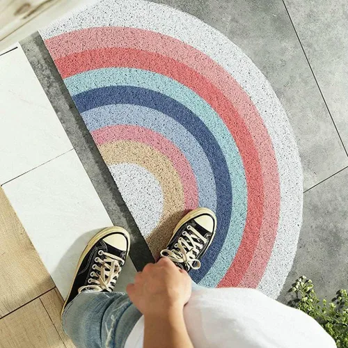 Vista 7 de Zeeinx Tapete de bienvenida con diseño de arcoíris, semicircular, antideslizante, absorbente, alfombra de entrada para patio, hogar, aula, 17.7 x