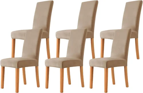 Vista 28 de Velvet Chair Covers Beige Gray, Stretch Dining Room Chair Covers 2 Pack, Super Fit Dining Chairs Slipcovers Spandex Washable Kitchen Parson Chair