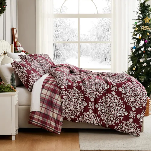 Vista 9 de Southshore Fine Living, Inc. Juego de edredón de Navidad de tamaño individual con funda de almohada, juego de ropa de cama reversible de Navidad a