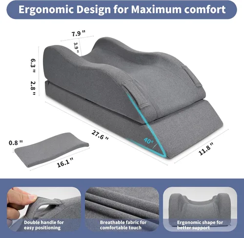 Vista 6 de Almohada de elevación de piernas para después de la cirugía, ajustes de altura, almohada de espuma viscoelástica para descanso, lesiones, hinchazón