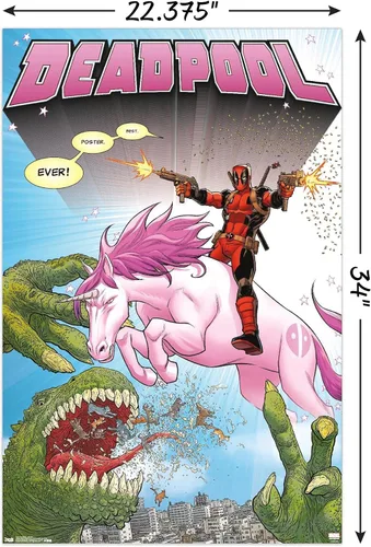 Vista 3 de Trends International Marvel Comics - Deadpool - Póster de pared de unicornio, 22.37 x 34.00 pulgadas, paquete de póster y montaje