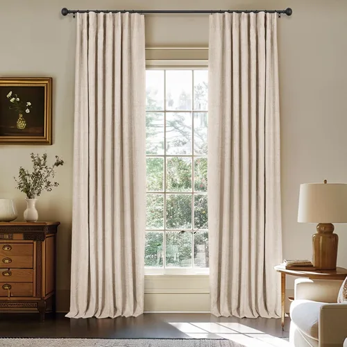 Vista 17 de INOVADAY Cortinas 100% opacas para dormitorio, cortinas opacas de 84 pulgadas de largo, cortinas opacas de lino con anillos de clip, aislamiento