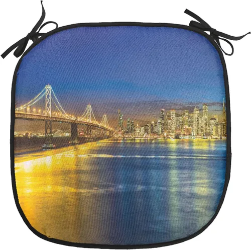 Vista 173 de Lunarable American Chair Cushion Pad, Massachusetts Flagg Holds a Bow and Pointing Downward Arrow, Seat Padding for Kitchen & Patio with Anti-Slip