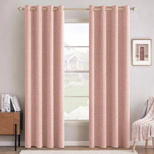 Vista 48 de MIULEE Cortinas con textura de lino sólidas 100% opacas, con aislamiento térmico, color beige natural, cortinas oscurecedoras con ojales para sala