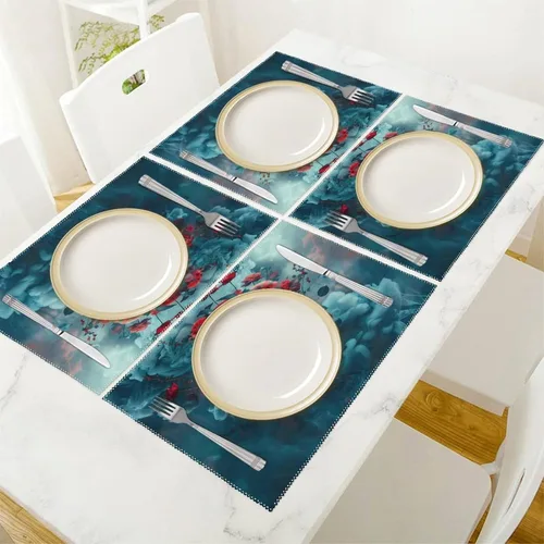 Vista 5 de Rose Skull Placemats Set of 6 Resistant Table Mats Washable Place Mats for Dinner Party Table Decoration