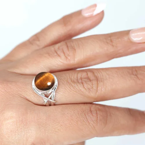 Vista 2 de Anillo de plata de ley 925 925 hecho a mano con piedras preciosas naturales, amatista, ónix, ojo de tigre