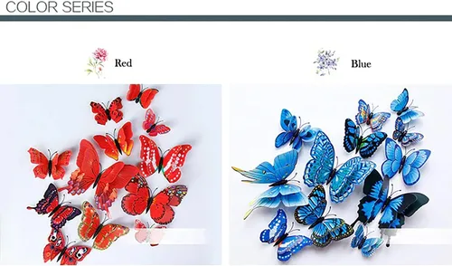 Vista 7 de 24 mariposas de doble capa para decoración, decoración de pared de mariposa 3D, mariposas decorativas para fiestas, calcomanías en la pared