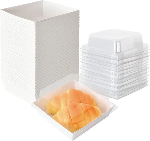 XININSUN Cajas pequeñas de embutidos con tapas transparentes, Caja de embutidos de papel para llevar mini, Envases desechables para alimentos, Cajas
