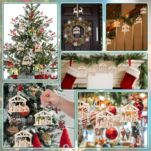 Vista 8 de 20 piezas de madera en blanco para manualidades navideñas, decoraciones de madera, parches decorativos de pared, manualidades de madera DIY, adornos