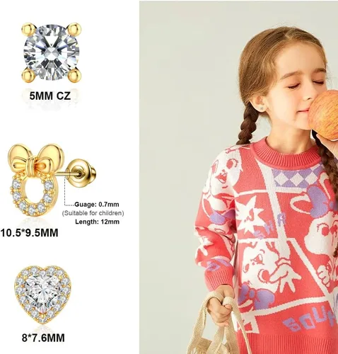 Vista 3 de TOPBRIGHT 8 pares de aretes hipoalergénicos de plata de ley 925, aretes de tuerca de corazón blanco con circonita cúbica pequeña mariposa