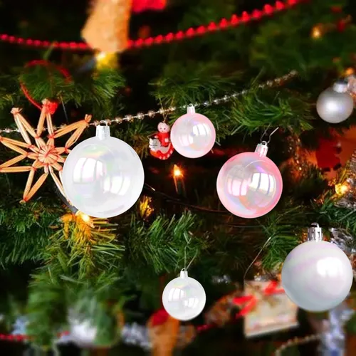 Vista 4 de Tindobewan 12 mini esferas de adornos iridiscentes de Navidad, adornos iridiscentes transparentes, adornos decorativos para árbol de Navidad, boda