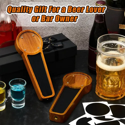 Vista 5 de 4 unidades de mango de madera para tocador de cerveza para Kegerator con logotipo intercambiable y 4 bolígrafos para bar, restaurante, boda, Marrón