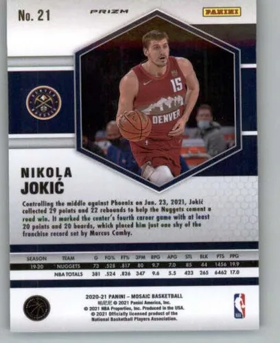 Vista 2 de Panini Mosaic Mosaic Camo Pink #21 Nikola Jokic Denver Nuggets Nuggets NBA - Tarjeta de intercambio de baloncesto 2020-21