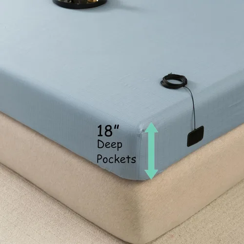 Vista 4 de Sábanas de cama Grounding - 90% algodón orgánico y 10% fibra plateada conductora, sábana bajera ajustable de bolsillo profundo con cable de conexión