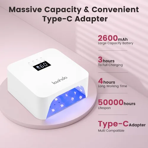 Vista 2 de Lavinda Luz UV para uñas de gel, lámpara profesional UV LED para uñas, secado 2 veces más rápido, luz de secado de uñas, compatible con todos