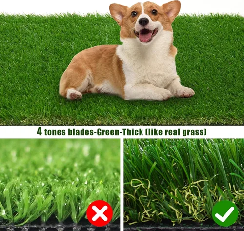 Vista 5 de Alfombra de césped artificial de 1.38 pulgadas, 4 x 4 pies, para interiores y exteriores, alfombra de césped artificial resistente de alta densidad