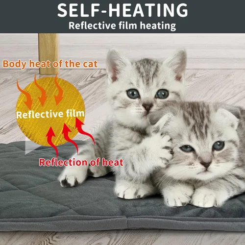 Vista 3 de Cama para gatos autocalentable para interiores y exteriores, súper suave, alfombrilla para mascotas autocalentable, almohadilla térmica lavable