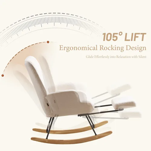 Vista 15 de Furniliving Mecedora tapizada para cuarto de bebé, mecedora tapizada, moderna, con asiento acolchado, silla de lectura con respaldo alto, cómoda