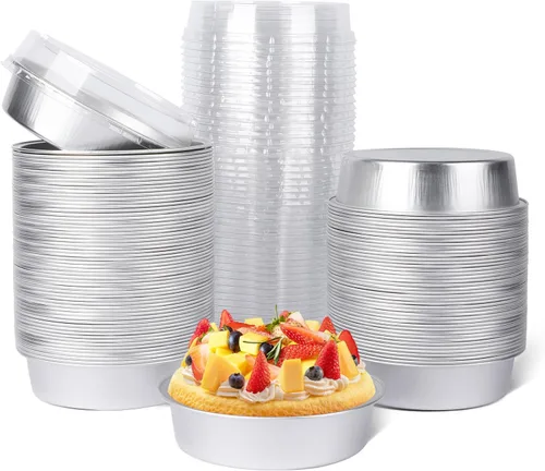 Vista 29 de Beasea Molde de papel de aluminio para tartas de 4 pulgadas, redondo, para horno, mini molde para tartas, 20 unidades de 8 onzas, moldes de aluminio