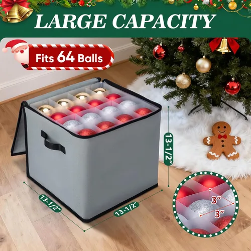 Vista 45 de BALEINE Caja de almacenamiento de adornos navideños con divisores, contenedor de almacenamiento de adornos navideños de alta calidad para Negro