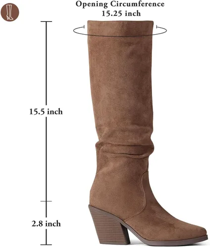 Vista 3 de Putu Botas altas hasta la rodilla con punta puntiaguda para mujer, botas de tacón grueso apiladas, con cremallera lateral, botas altas holgadas