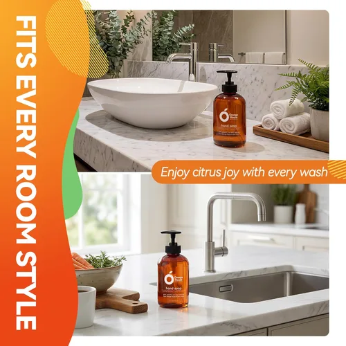Vista 6 de Orange House Jabón líquido natural para manos con aceite de naranja de grado alimenticio, libre de crueldad, suave e hidratante, 12 onzas líquidas