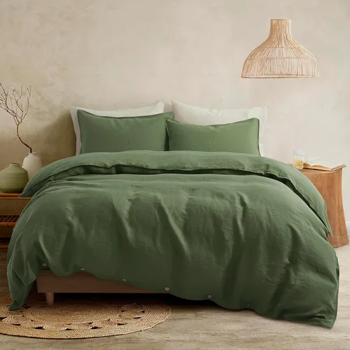 Vista 11 de ATLINIA Juego de funda de edredón de 100% lino francés lavado en piedra - Tela orgánica de lino puro para comodidad de granja, ropa de cama boho.