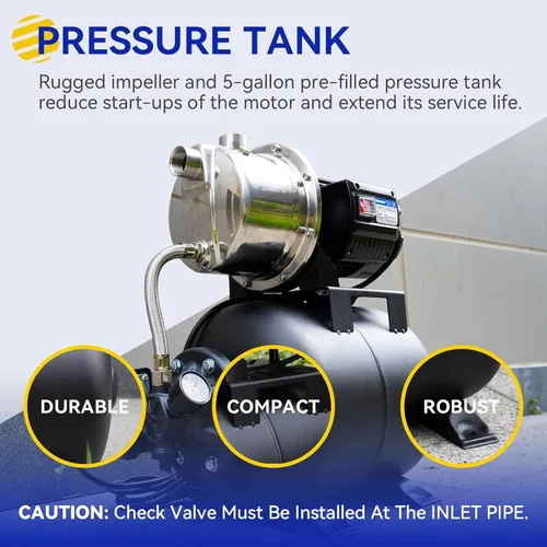 Vista 5 de Acquaer Bomba de pozo poco profundo de 1.6 HP con tanque de presión, de acero inoxidable, de 1320 GPH 115V para riego, bomba de chorro de impulso