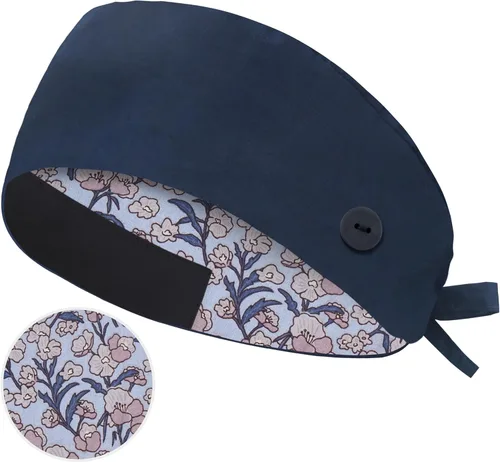 Vista 13 de QBA Gorra de trabajo ajustable con botón, gorro de trabajo de algodón, banda elástica para atar en la espalda, para mujeres y hombres, talla única