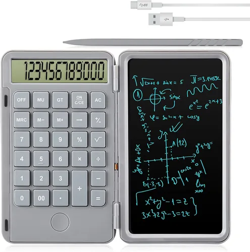 Vista 13 de Calculadoras Hion, Calculadora recargable de escritorio y de bolsillo con pantalla grande de 12 dígitos y tableta de escritura borrable