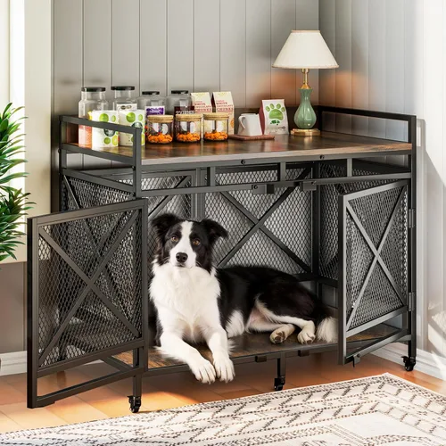 Vista 9 de COZPAW Muebles de jaula para perros, jaulas de 48 pulgadas para perros medianos/medianos, de madera, para perros, jaula resistente para interiores