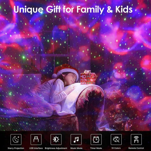 Vista 6 de Proyector de estrellas, proyector de galaxia para dormitorio, luz nocturna de galaxia con temporizador y control remoto, altavoz Bluetooth, ruido